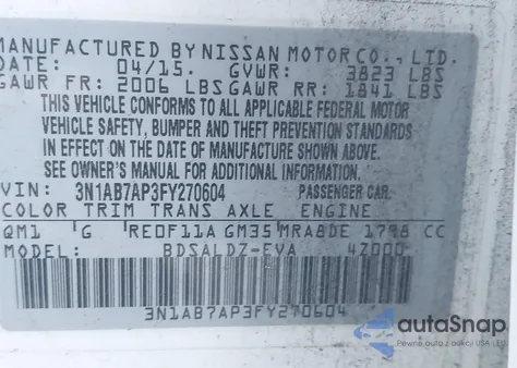 2015 Nissan Sentra Fe+ S/S/Sl/Sr/Sv from USA, damaged, VIN 3N1AB7AP3FY270604